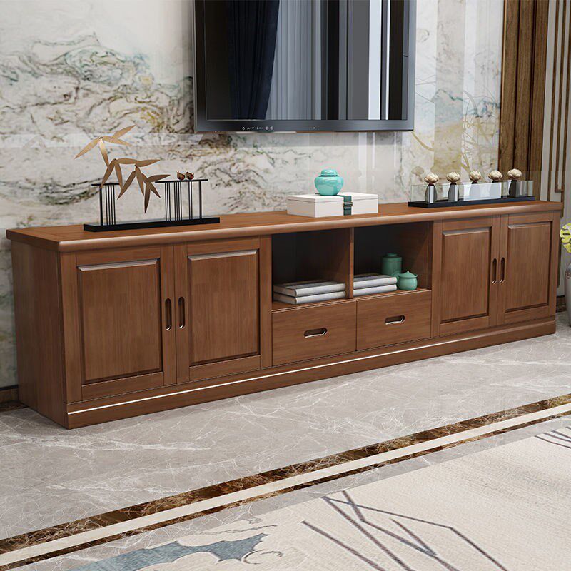 冠美瑞中式实木电视柜客厅2M/2.4米农村高款地柜储物柜家用影视柜