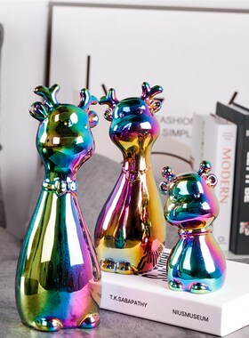 创意北欧简约可爱萌鹿玄关客厅电视柜卧室装饰品摆件轻奢送礼现货