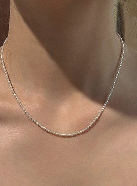 2mm极细珍珠项链正圆强光复古项链饰品女J高级感轻奢ins百搭锁骨