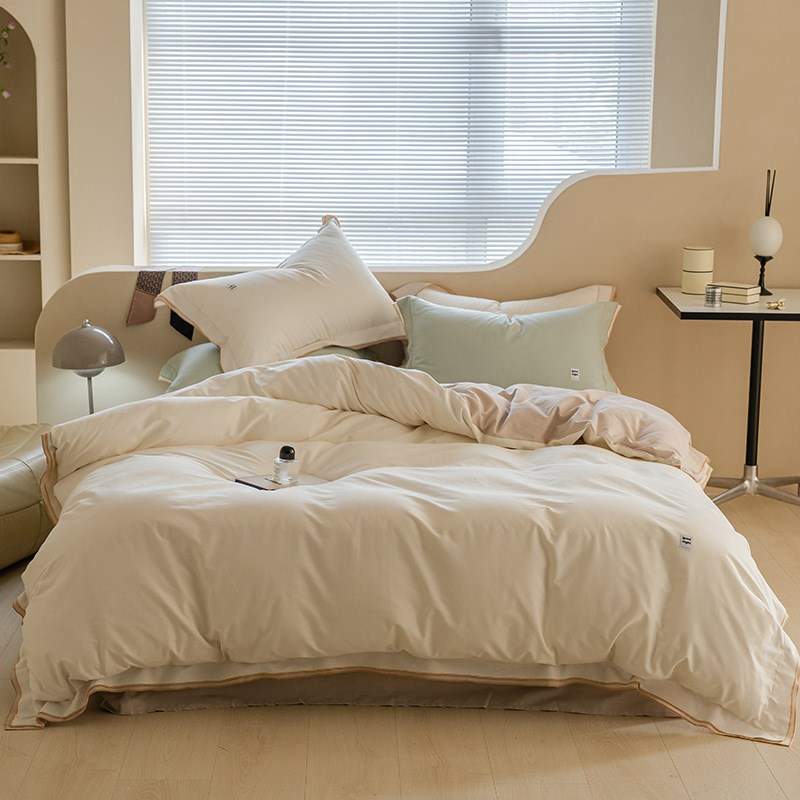 100支加厚长绒棉磨毛四件套纯棉全棉秋冬简约拼色床笠床上用品