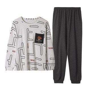 睡衣女春秋长袖休闲宽松家居服收口束脚圆领时尚简约套装春款