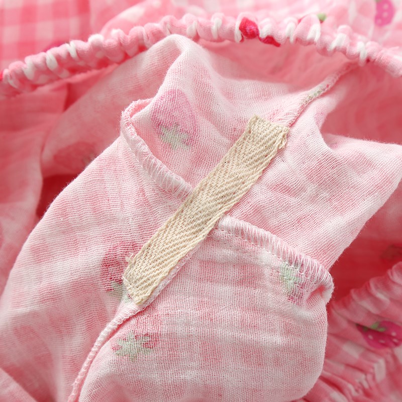 粉色草莓睡衣女春秋季双层纱布日系甜美可爱长袖家居服套装