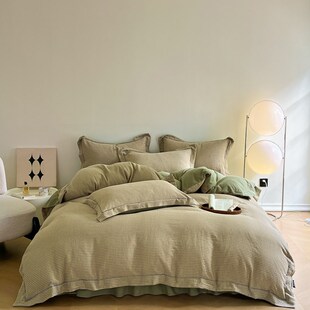 高档全棉双层纱布水洗四件套纯棉纱线被罩床上用品被套床盖夹棉4