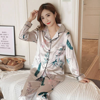 速发Satin Silk Pajamas Set for Women's Pyjama Suit Printing