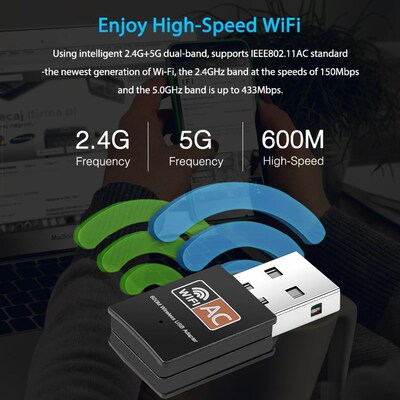 Wireless SB WiFi Adapter 600Mbps wi fi Antenna PC Network Ca