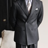 商w务修身 男春季 复古单西那不勒斯免烫垂感外 西装 休闲戗驳领套装