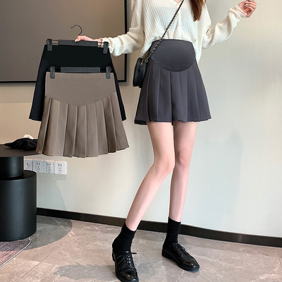 孕妇半身裙子秋冬时尚小个子韩版网红百褶a字托腹孕妇短裙怀孕期