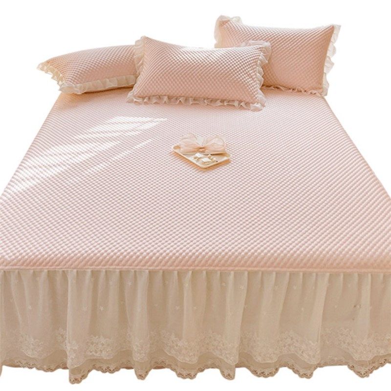 夏季可水洗A类凉感m豆豆冰丝凉席三件套床裙款蕾丝公主风空调软席,床上用品,冰丝席,淘宝优惠券,粉丝福利购,淘宝优惠卷