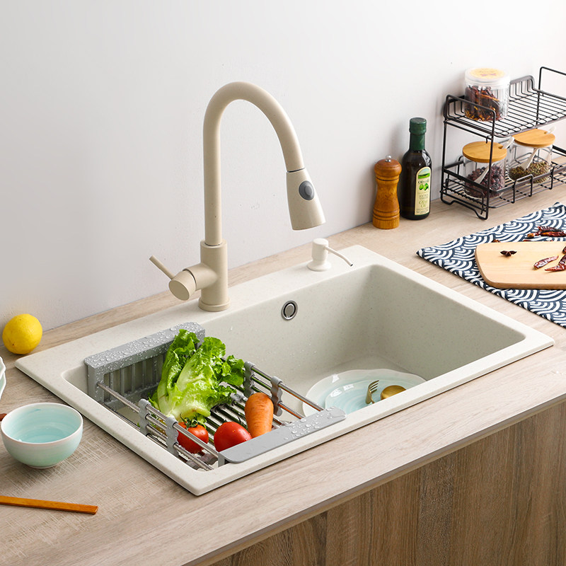 石英石水槽大单槽花岗岩大理石厨房家用洗碗池台下上洗菜盆燕麦色