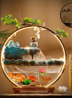 流水器鱼缸桌面摆件创p意假山陶瓷循环景观办公室装饰客厅开业礼