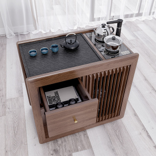 简约全实木阳台茶桌可移动泡茶台烧水一体小型家用乌金石功夫茶台