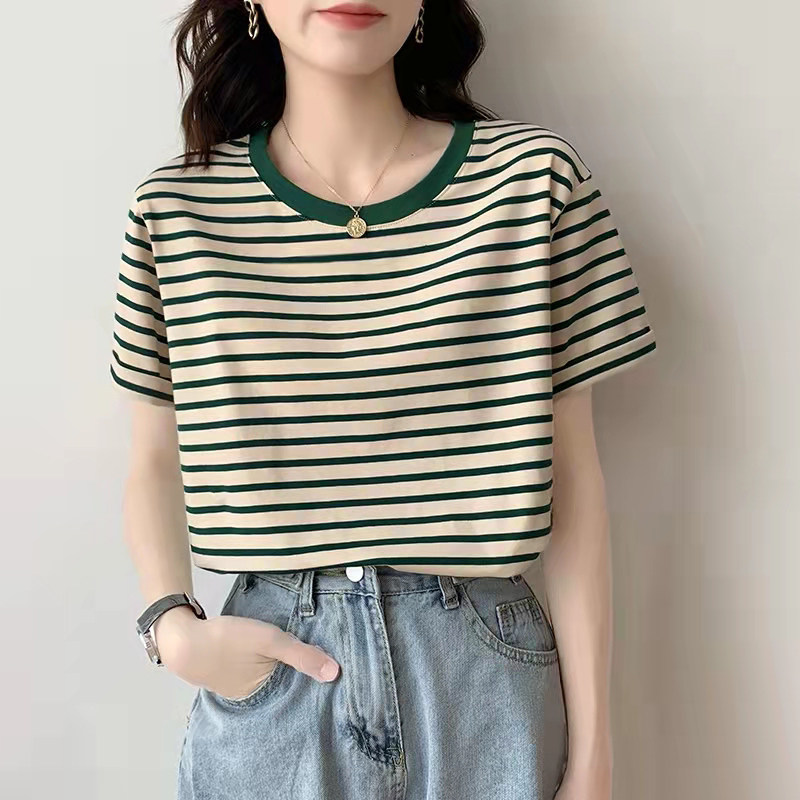 条纹哺乳T恤上衣夏季外出休闲百搭辣妈款产后月子期喂奶衣服夏装