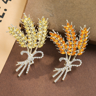 金色仿水晶麦穗奢华n胸针女防走光扣毛衣高档胸花别针固定衣服配