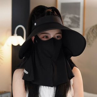 2025年新款冰丝遮阳帽子女夏季可折叠空顶帽户外大帽檐黑胶遮阳帽