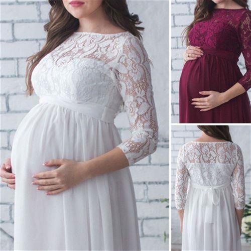 New Fashion Elegant Pregnant Womens Lace Maternity Dres