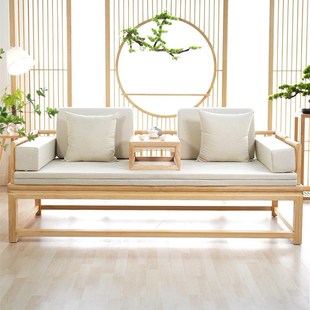 实木沙发床两用超大推拉床明式 罗汉床新中式 小户型改良伸缩白蜡木