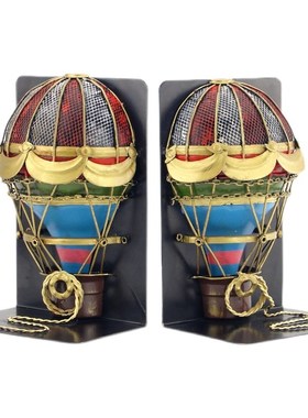 复古铁艺书靠热气球装饰书房书架工艺品欧式美式创意家居饰品礼物