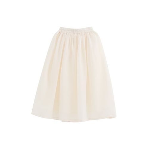 女童2024夏季新款轻薄米色半身裙白色中长款百搭雪纺打底裙马面裙