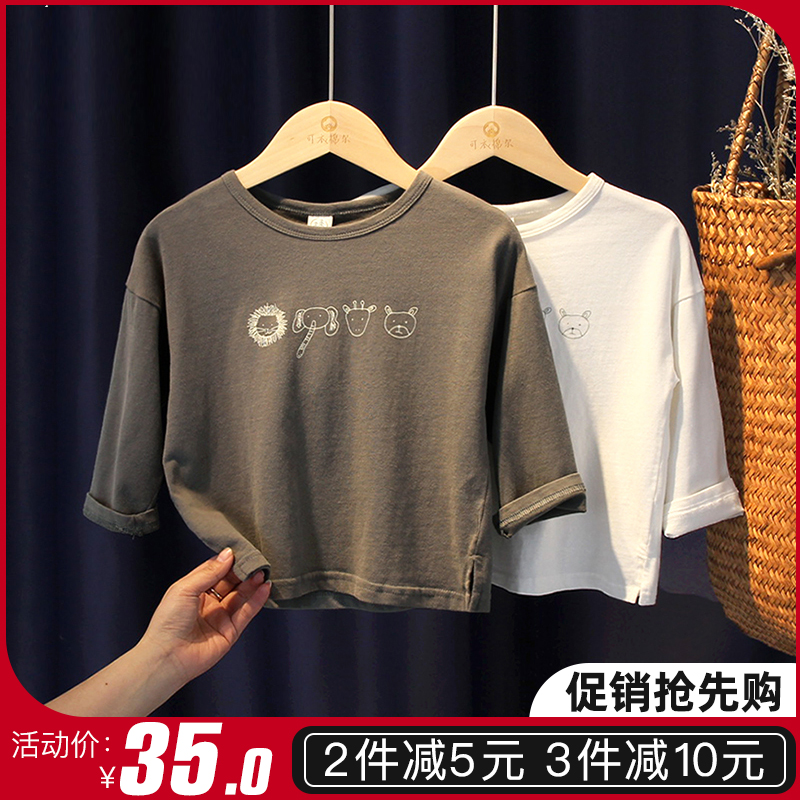 男童t恤长袖纯棉春秋款2r022女宝宝t恤春秋a类小童纯色白色体恤衫