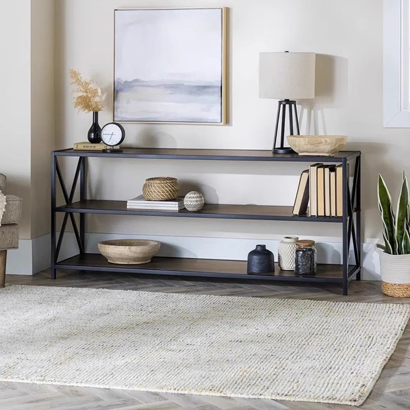 美式复古铁艺实木置物架多层客厅落地书架玄关桌收纳陈列架鞋架子