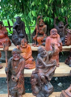 老挝大红酸枝木 十八罗汉红A木工艺品摆件 交趾黄檀木雕佛像