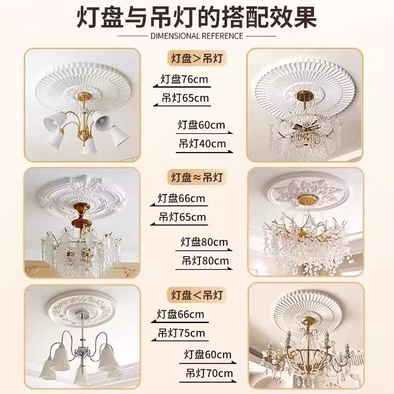 法式pu灯盘石膏线条吊顶装饰美式造型圆形盘灯座欧式简约吊灯底座