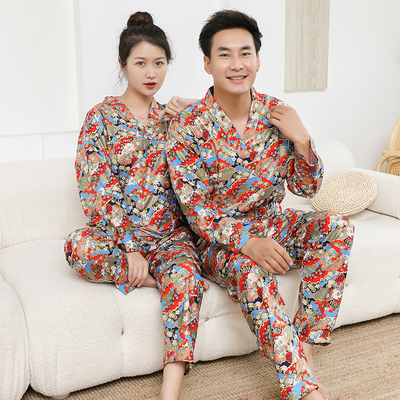 睡衣夏季c薄款汗蒸服男女款长袖长裤全棉情侣男长款桑拿洗浴服