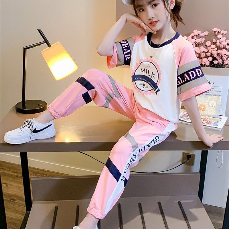 潮牌女童套装夏装2023新款儿童夏季运动网红童装时尚女孩短袖洋气