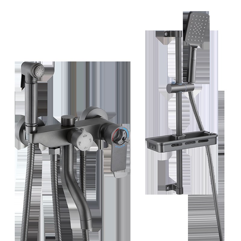 恒温枪灰色淋浴花洒套装全铜家用浴室增压卫生间冷热沐浴淋雨喷头