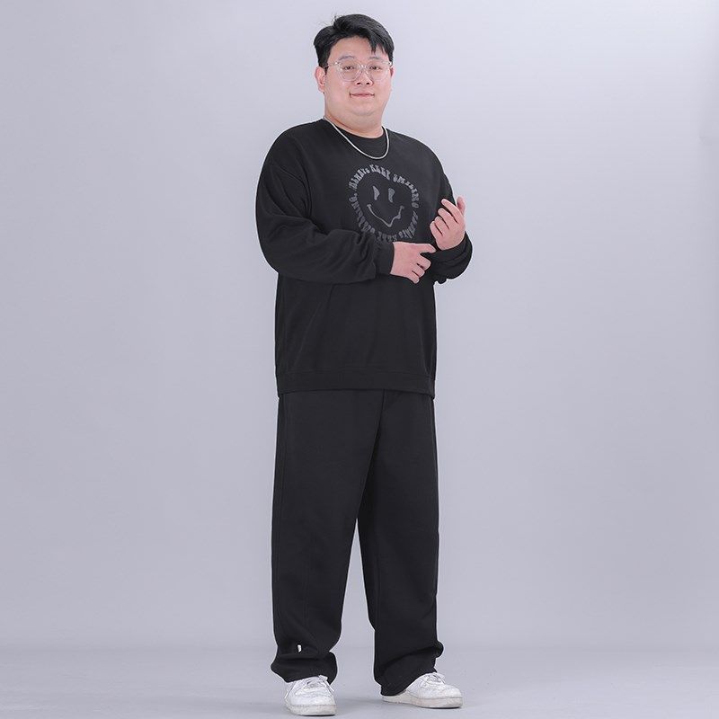 大码卫衣套装男胖子宽松潮流笑脸卫衣卫裤秋冬季加厚保暖休闲套装