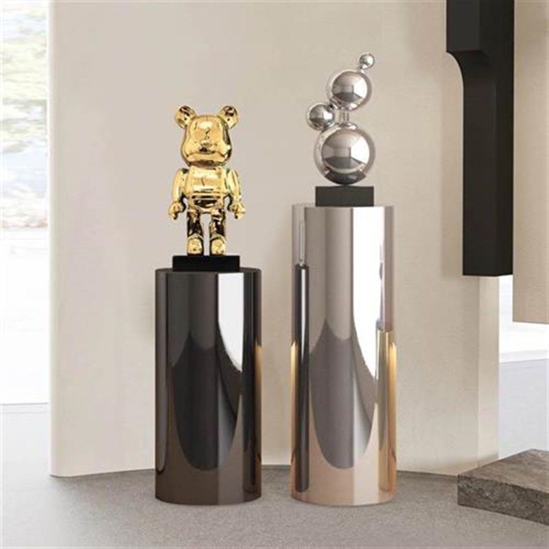 不锈钢圆柱摆件底座样板房客厅电视柜旁花架意式极简橱窗展示台N,家居饰品,落地摆件,淘宝优惠券,粉丝福利购,淘宝优惠卷