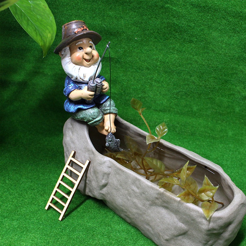 推荐Garden Gnome Statue Resin Fishing Dwarf Elf Statue Outdo