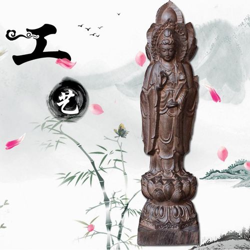 新款越南沉香木雕刻三面观音菩萨佛像南海送子如意观音红木质摆件