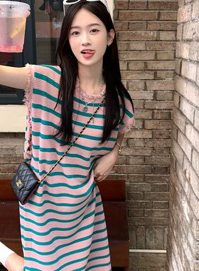 法式哺乳装夏季时尚辣妈外出喂奶衣大码女韩版条纹显瘦夏天连衣裙
