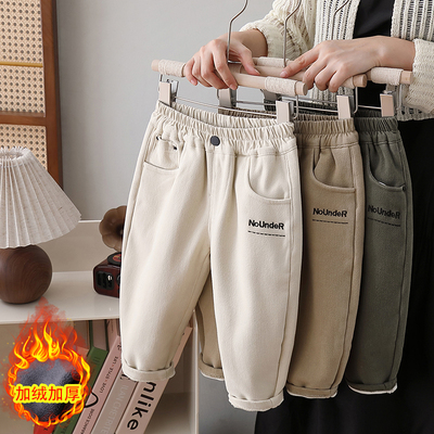 男童裤子加绒一体绒秋冬3宽松x4薄绒5宝宝6休闲7束脚8儿童工装裤
