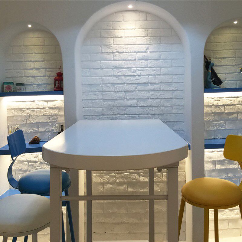 现货促简约d白色靠墙实木圆弧形小吧台桌家用高脚桌餐台咖啡店长