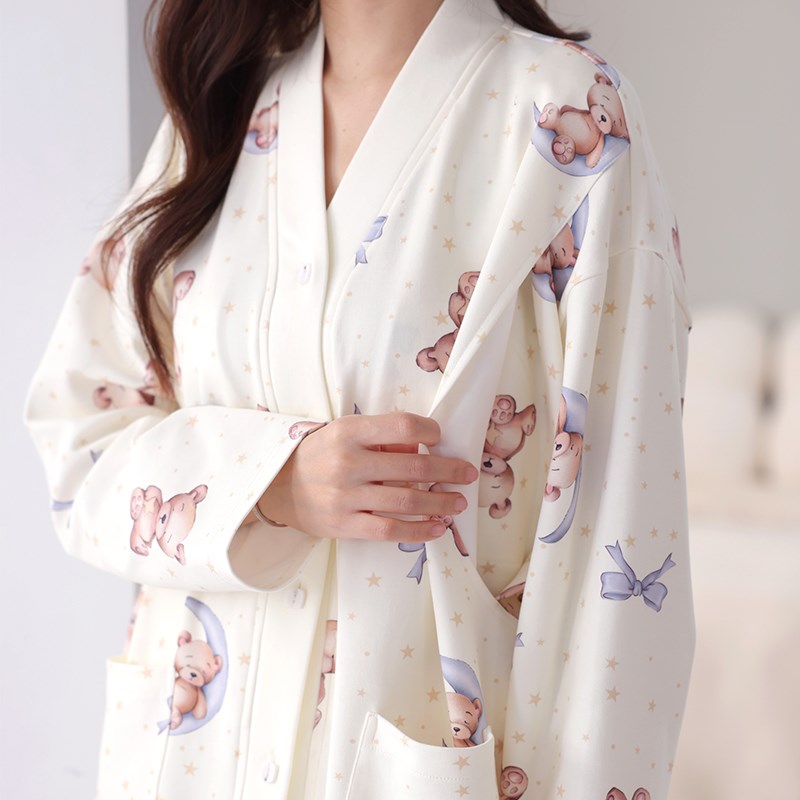 月子服自带胸垫春夏季纯棉孕妇睡衣女怀孕期家居服产后产妇哺乳衣