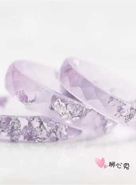 狮心兔 手工制作 淡紫色熏衣草银箔片 菱角面切面刻面戒指 女戒指