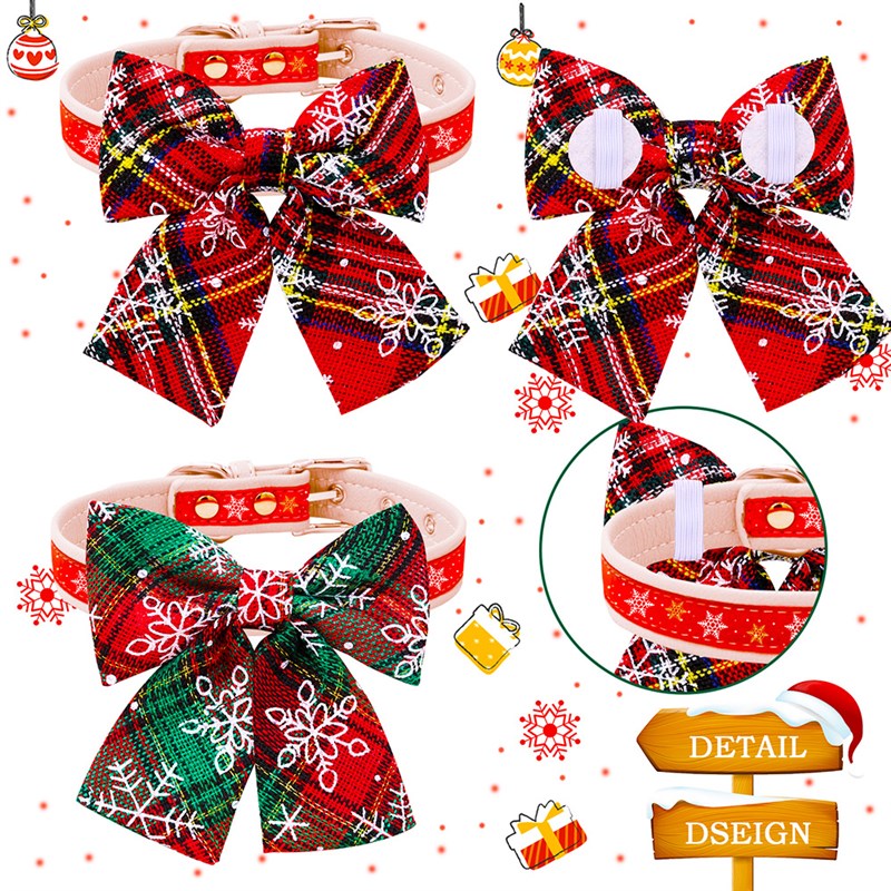 速发1PC Christmas Decorate Pet Plaid Dog Bowties Collar Prod