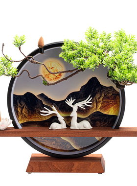 电视柜装饰招财陶瓷摆件鹿一对千里D江山灯圈中式客厅玄关工艺摆