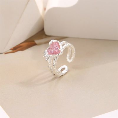 推荐Open Pink Diamond rings temperament Sweet Index Finger R