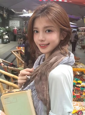 复古棉麻围巾女春秋文艺旅游拍照披巾废土风褶皱日系丝巾披肩斗篷