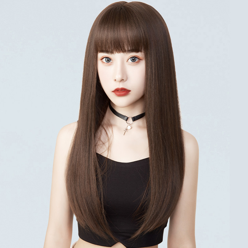 假发女长发齐刘海圆脸自然整顶全头套长直发中长日系lolita长头发