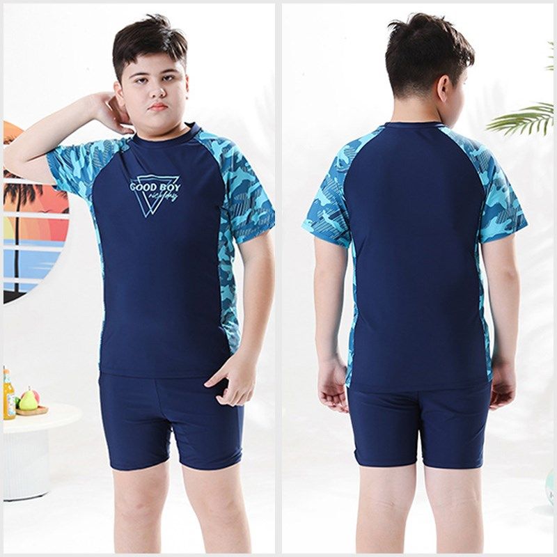 儿童泳衣胖男孩大童分体2024新款加大加肥大码泳裤青少年游泳套装