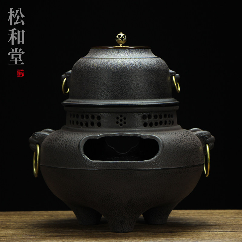鬼面风炉铸铁炭炉铁壶套装日式煮茶炉室内碳炉取暖炉大伍德烤火炉