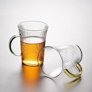 玻璃杯家用带把简约喝水杯ins风耐热玻璃茶杯高温锤纹杯子咖啡杯