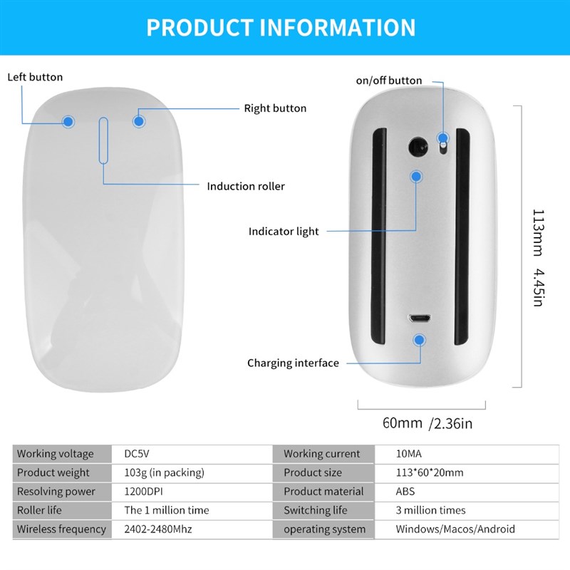 推荐Rechargeable Bluetooth Mouse Wireless Mouse Arc Touch Ma