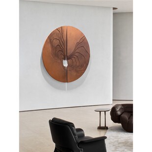 现代简约抽象木雕装饰画样板房客厅玄关圆形立体浮雕挂画艺术壁画