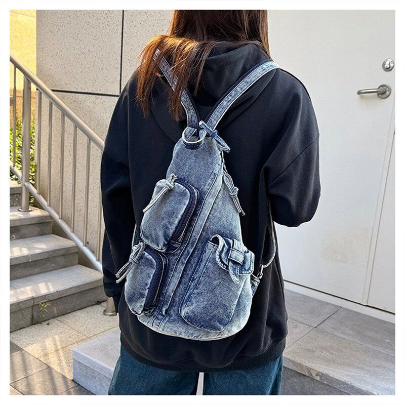 女斜挎胸前迷你小书包牛仔帆布通勤背包休闲轻便旅行大学生双肩包