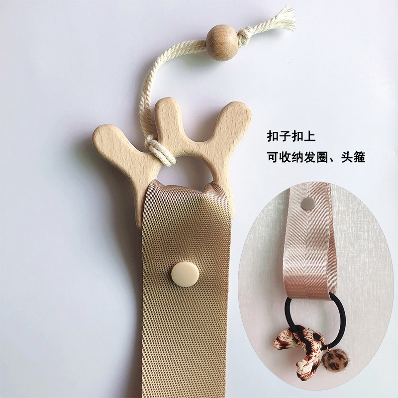 小众高货儿童发夹收纳带条原木头饰品收纳绳璧挂式发饰宝宝发卡整